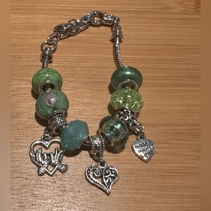 European Style Charm Bracelet Green 6 inch to 7.5 inch Wrist